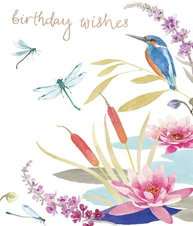 General birthday card for her- lily pad and kingfisher