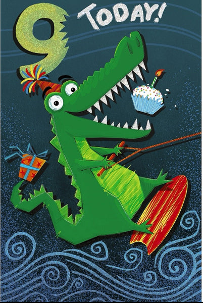 Age 9 birthday card -cool crocodile