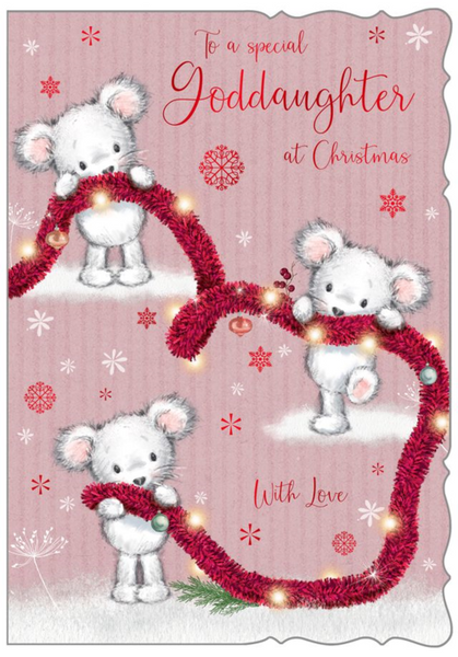 Goddaughter Christmas card - cute mouse