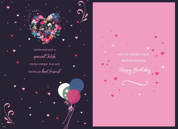 Wife birthday card - colourful flowers