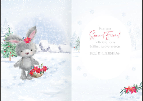 Special friend Christmas card - cute winter rabbit
