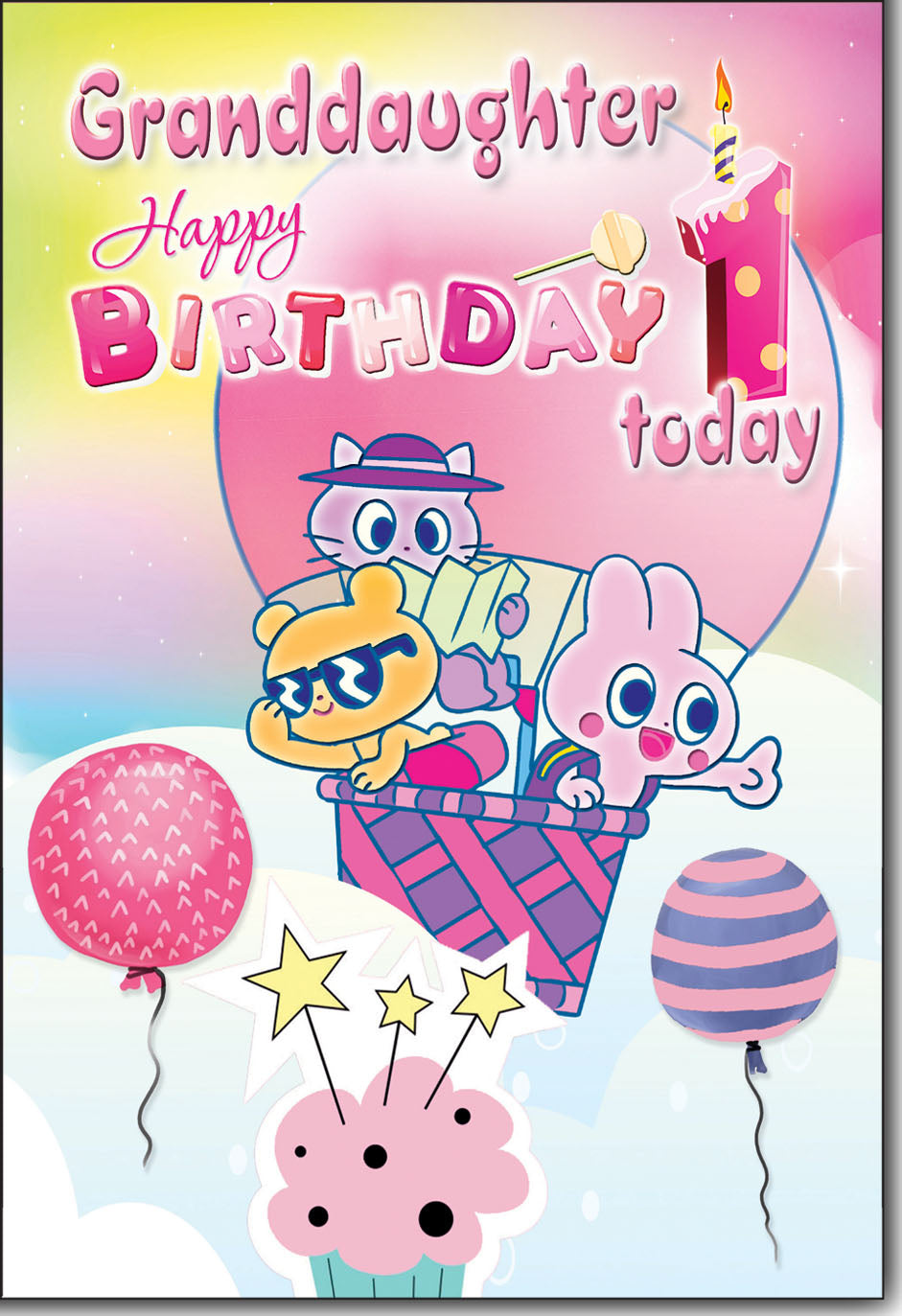 Granddaughter 1st birthday card - hot air balloon
