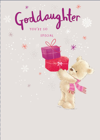 Goddaughter Christmas card - cute bear