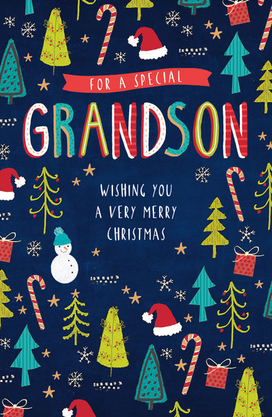 Grandson Christmas card - bright and bold
