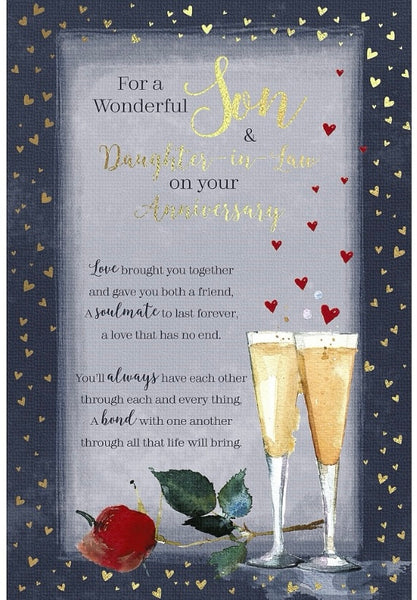 Son and Daughter-in-law anniversary card - champagne