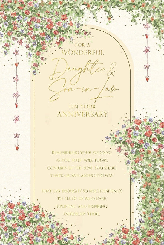 Daughter and Son in law wedding anniversary card - flowers