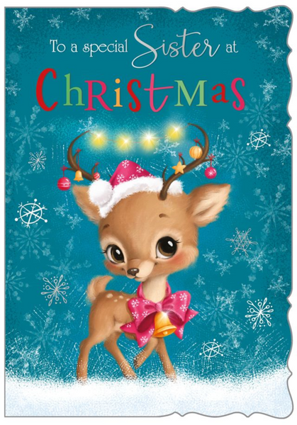 Sister Christmas card - cute Xmas reindeer