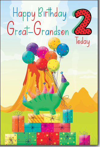 Great-Grandson 2nd birthday card- cute dinosaur