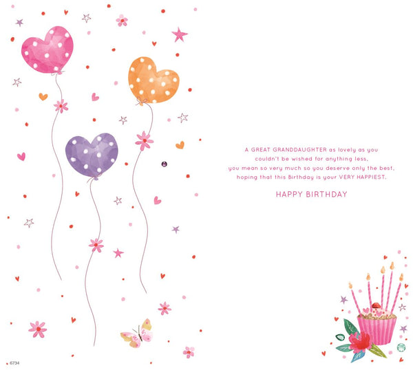 Great Granddaughter Birthday Card | Gift & Cupcake Design | Gold Foil Finish