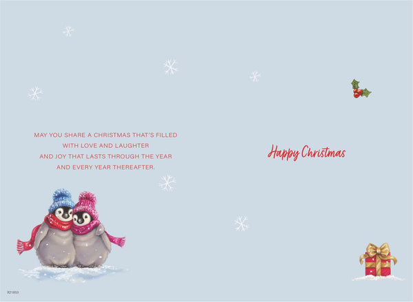 Granddaughter and boyfriend Christmas card- penguin couple