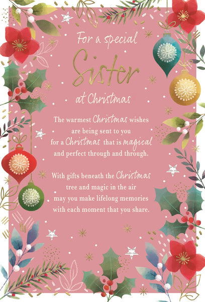 Sister Christmas card- sentimental verse