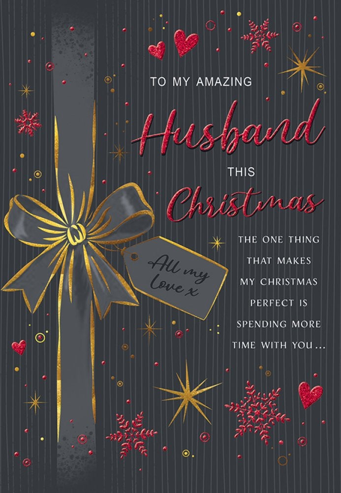 Husband Christmas card - hearts and snowflakes