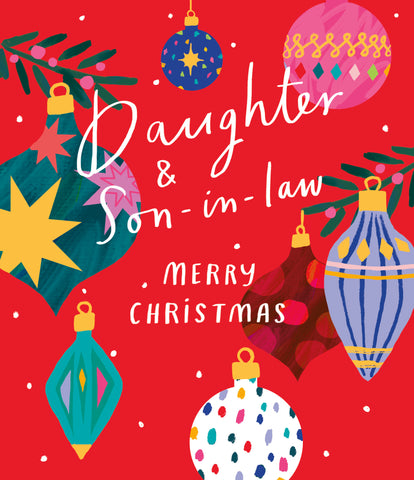 Daughter and Son in law Christmas card - Xmas baubles
