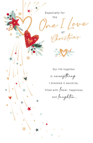 One I love Christmas card - hearts and mistletoe