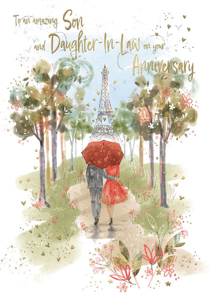 Son and Daughter in law anniversary card- romantic walk