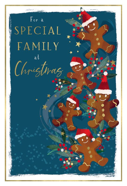 To a special family Christmas card - festive ginger bread family