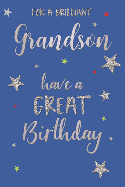 Grandson birthday card - shiny stars