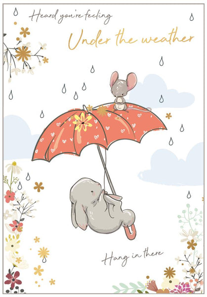 Get well card- cute rabbit and mouse - under the weather