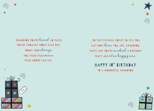 Grandson 10th birthday card- bright