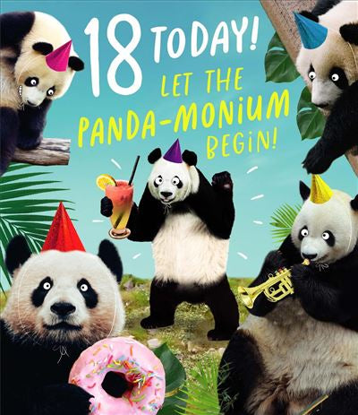 18th birthday card - party pandamonia