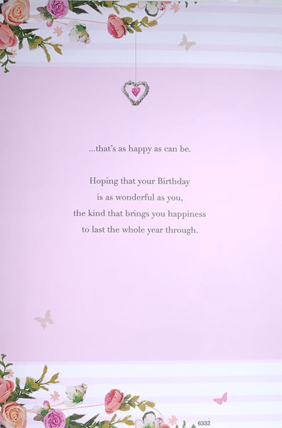 Sister-in-law birthday card- sparkling cake and gifts