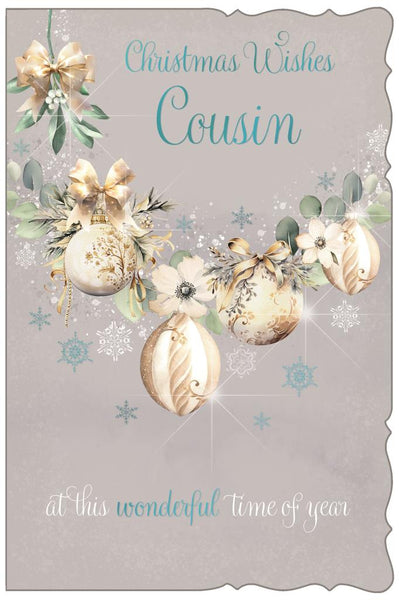 Cousin Christmas card - Xmas baubles