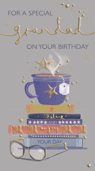 Grandad birthday card - books and coffee