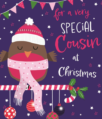 Cousin Christmas card - cute Robin