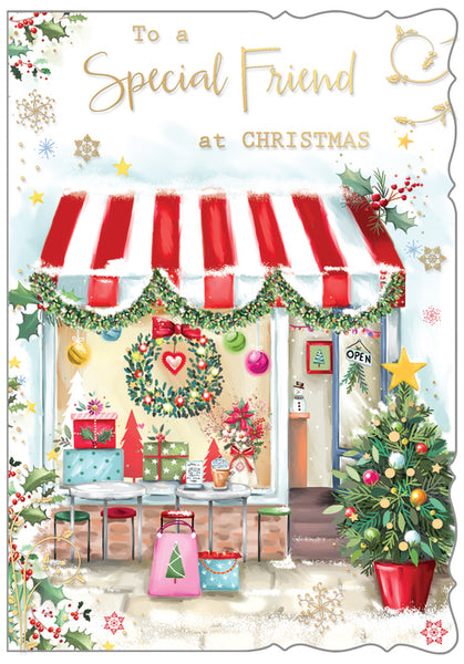 Special friend Christmas card - Xmas coffee shop