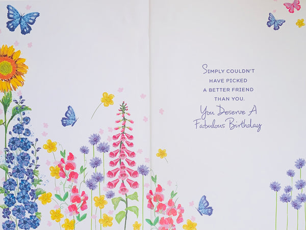 Friend birthday card - pretty flowers and butterflies