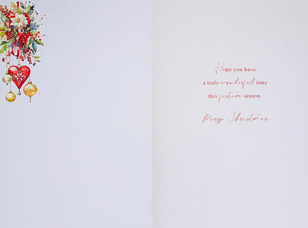 Mum Christmas card- festive flowers and hearts