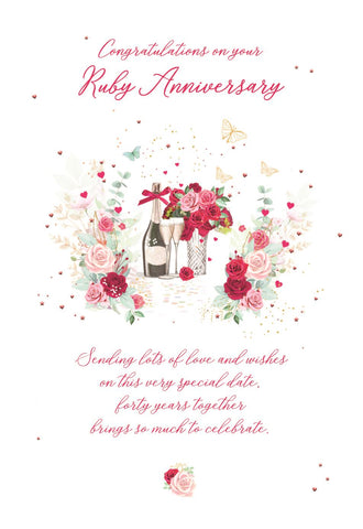 Ruby anniversary card - hearts and flowers