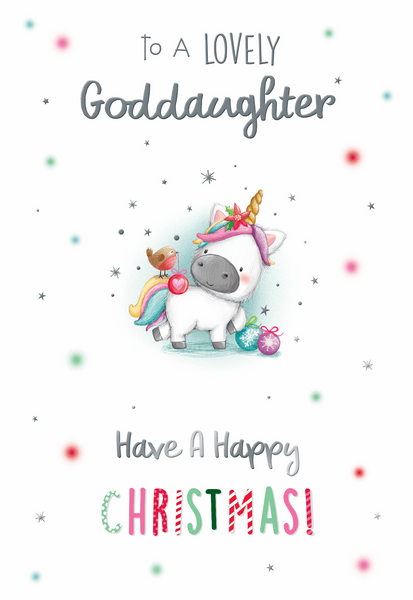 Goddaughter Christmas card - cute unicorn