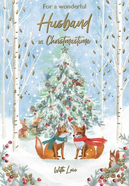 Husband Christmas card- cute fox couple