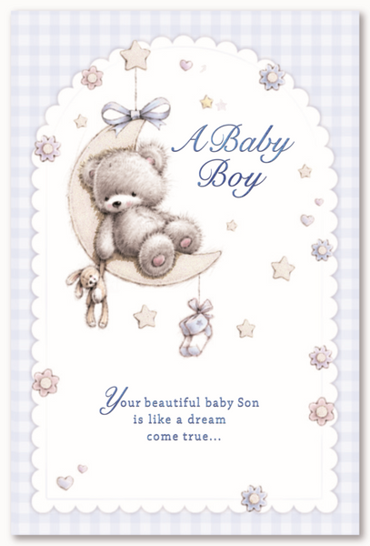 Baby boy birth congratulations card - cute bear
