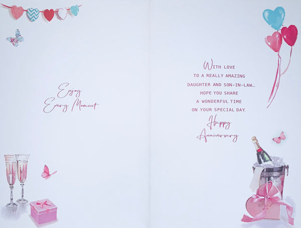 Daughter and Son in law wedding anniversary card - fizz and cake