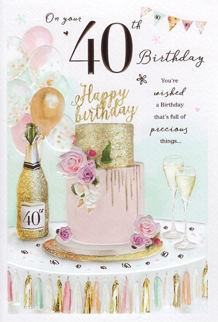 40th birthday card- cake and balloons