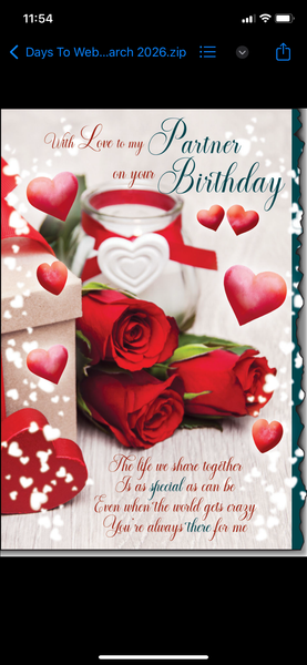 Partner birthday card sentimental verse