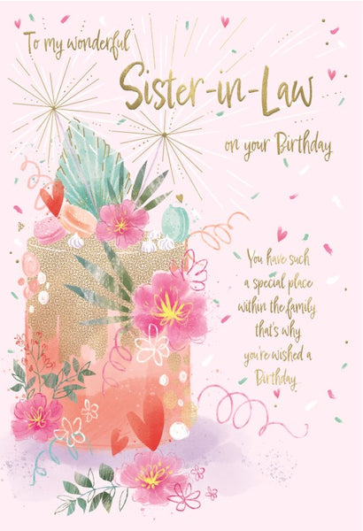 Sister-in-law birthday card- sparkling cake