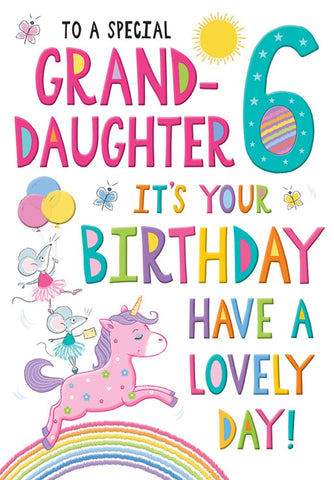 Granddaughter 6th birthday card - rainbow unicorn