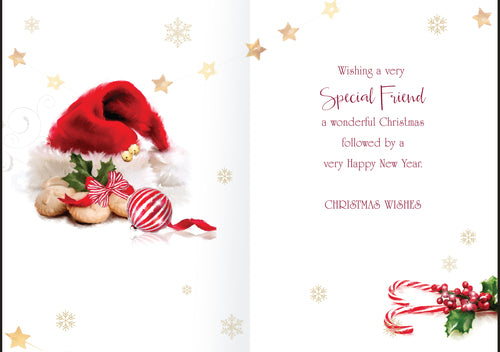 Special friend Christmas card - Father Christmas hat