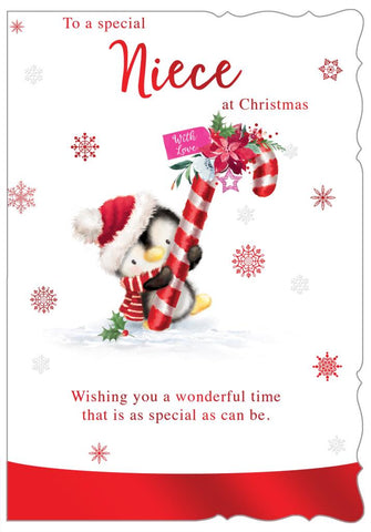 Niece Christmas card - cute Xmas penguin