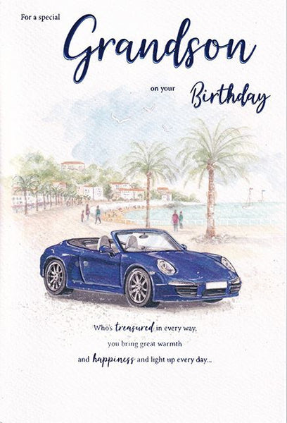 Grandson birthday card - blue sports car