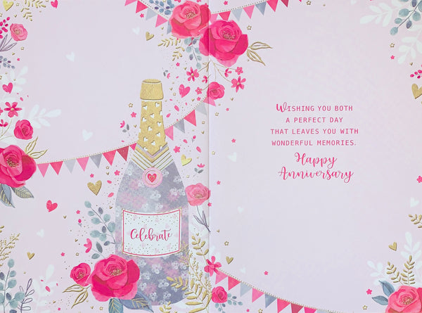 Your wedding anniversary card - fizz and flowers