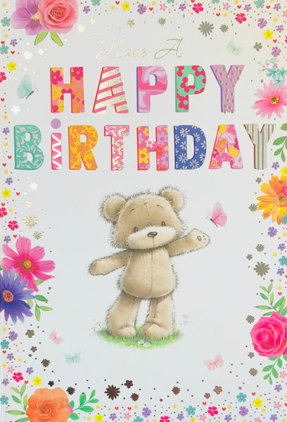 Birthday card for her-  cute bear and bunting