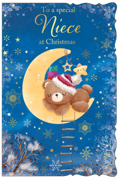 Niece Christmas card - cute bear and moon