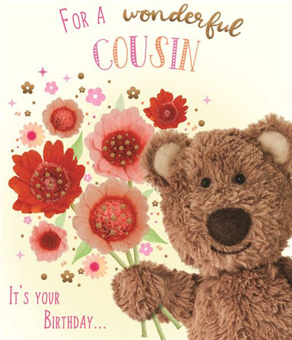 Cousin birthday card - cute Barley bear