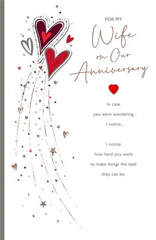 Luxury Wife anniversary card- hearts and stars