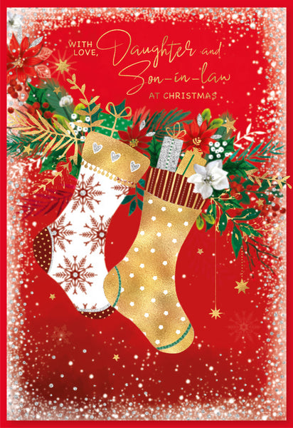 Daughter and Son-in-law Christmas card - sparkling Xmas stockings