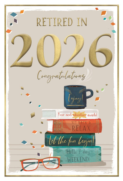 Retirement card- retirements in 2026 - books coffee